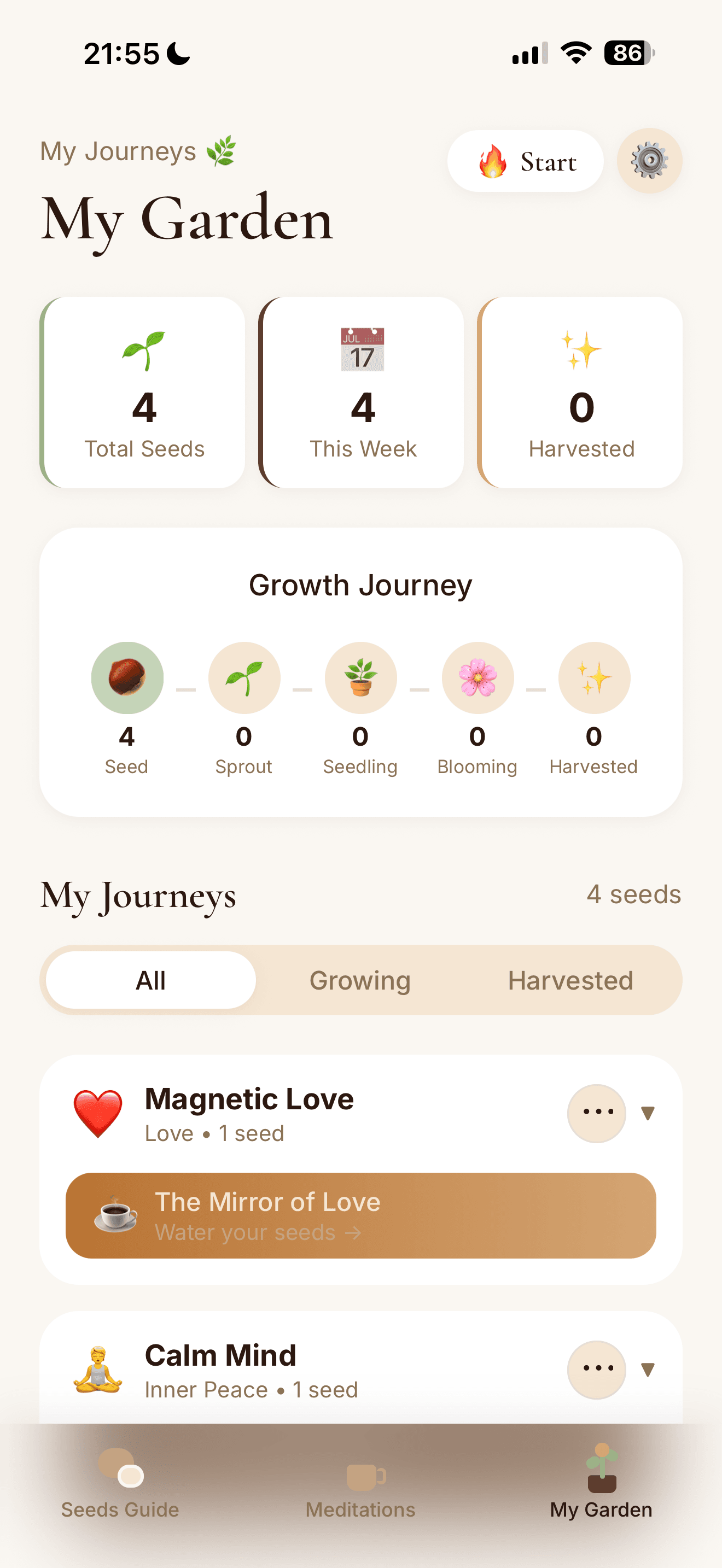 SeedMind garden on iPhone